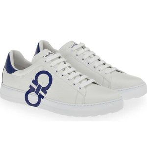 Salvatore Ferragamo NUMBER Leather Lace-Up Sneakers Men's White Blue 9.5 $750